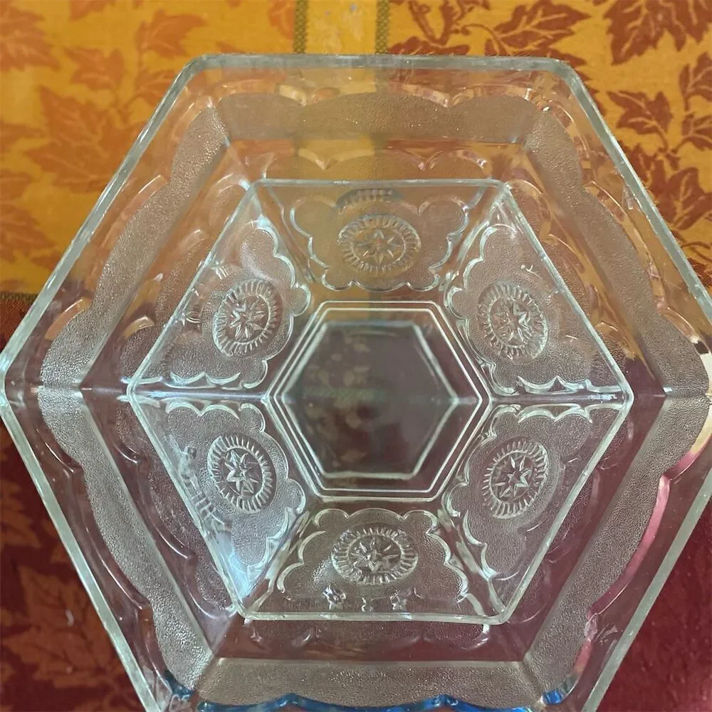 FEDERAL GLASS AMERICANA HEXAGON BALD EAGLE & STARS PUNCH BOWL 1950'S PATRIOTIC